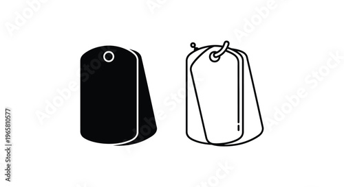 Military dog tags vector icons, black silhouette and outline soldier identification plates, army identity metal tag set for memorial day