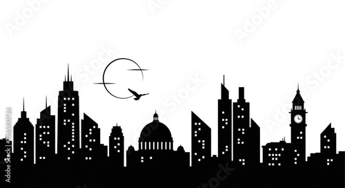 London City Skyline Silhouette Buildings.
