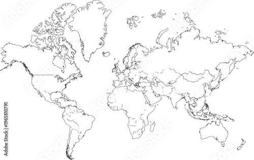 World map outline blank political map for geography and travel simple