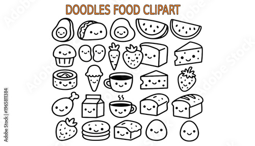 Doodles food clipart set with various cute cartoon illustrations