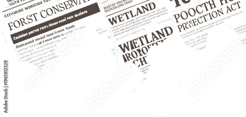 Newspaper clippings with large bold headlines about forest and wetland protection acts text print