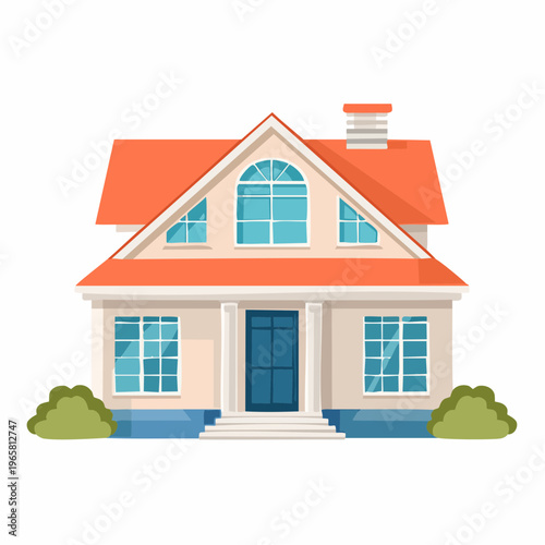 Charming Two-Story Family Home with Bright Windows and a Gable Roof