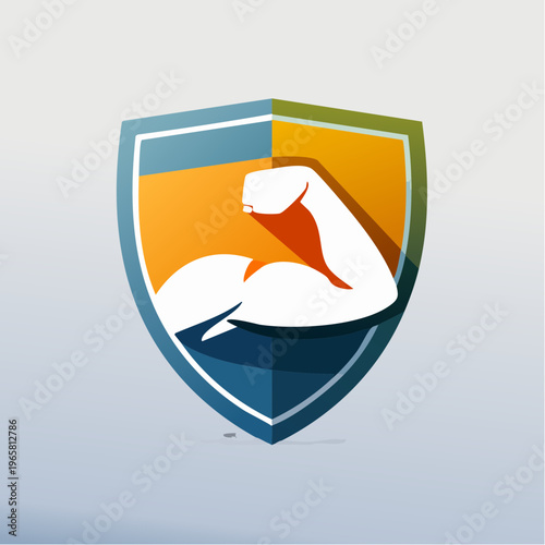 Dynamic Fitness Shield Icon Representing Robust Power, Muscle Growth, and Health Security