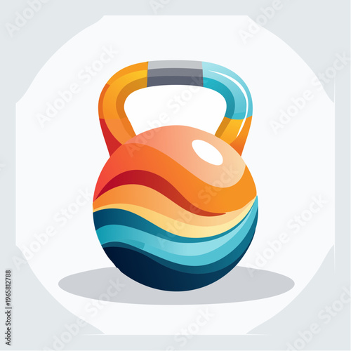 Modern artistic kettlebell design with flowing colors, representing strength and wellness