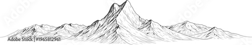 Machhapuchhre Fishtail Mountain Wide Panorama Vector Detailed Himalayan Ridge Line Art Nepal