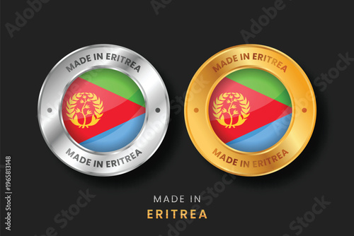  Made in Eritrea Flag Badge Gold and Silver Round Metallic Labels for Product Packaging and Export