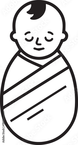 An artistic illustration of a peacefully sleeping baby, swaddled in a soft blanket, representing innocence and tranquility.