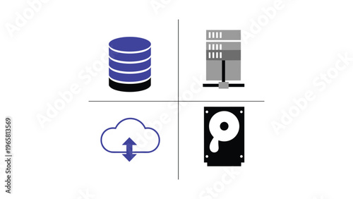 Data storage solutions and cloud backup representation in icons