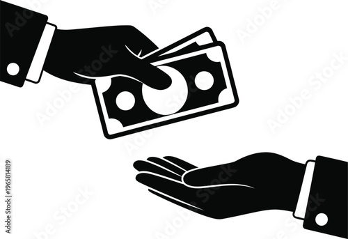 Money transfer vector illustration cash payment hands exchanging currency finance concept isolated on transparent background