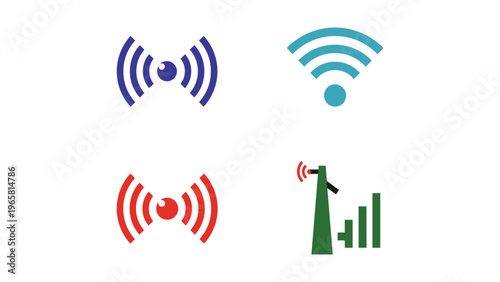 Four distinct icons representing different types of wireless signal connections