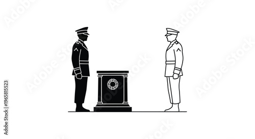 Military honor guard silhouette vector, soldiers standing at attention by tomb of the unknown soldier, ceremonial army memorial service