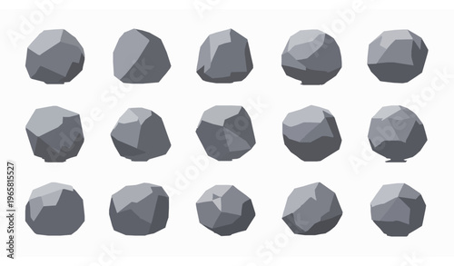 Geometric stone collection vector low poly gray rocks 3D illustration