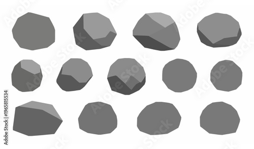 Low poly stone vector collection gray geometric rocks 3D isolated set