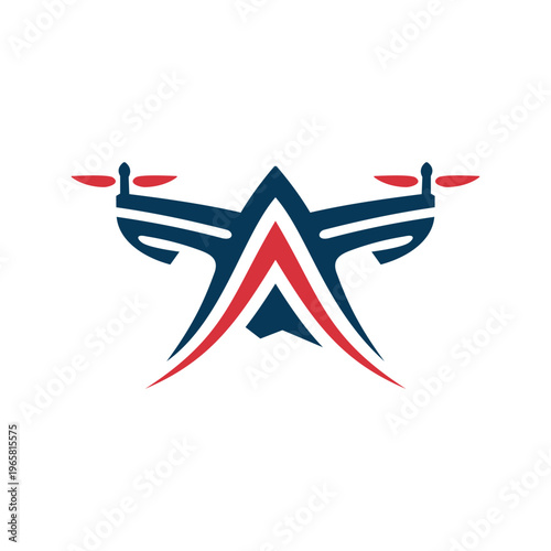 A modern and abstract logo design featuring a stylized drone integrated with a star or letter A, rendered in dark blue and red colors.