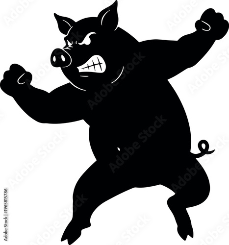 Angry Black Wild Boar Illustration Cartoon Style Furious Animal