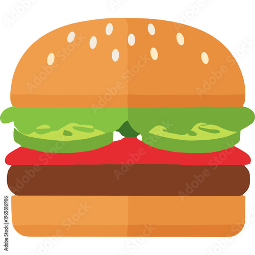 A juicy burger with lettuce, tomato, and patty on a sesame seed bun.