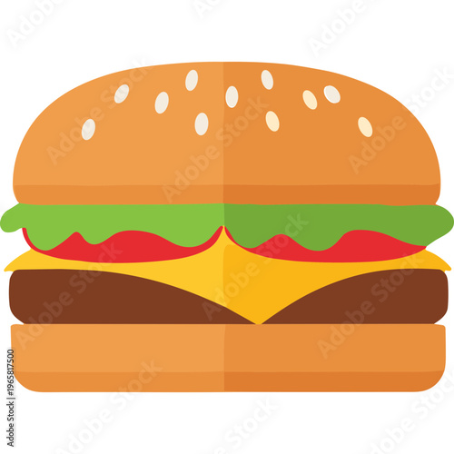 A delicious cheeseburger with lettuce, tomato, and cheese on a sesame seed bun.