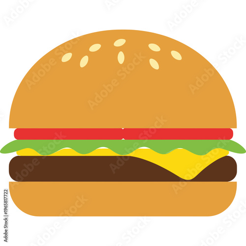 A cheeseburger with lettuce and tomato on a sesame seed bun