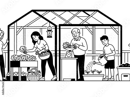 People harvesting vegetables in a rooftop greenhouse