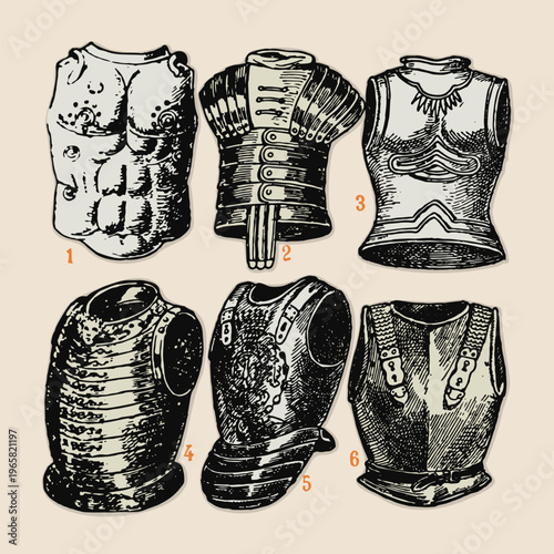Foto Armor icons set retro logo old vintage illustration poster template design vecto