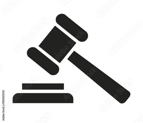 gavel icon in black and white, justice and law authority symbol, court judge decision concept, legal system and verdict sign, simple modern vector illustration set.