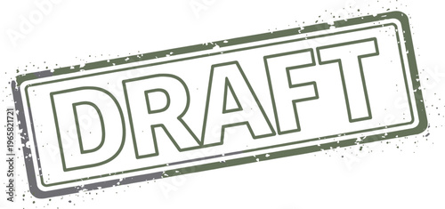 Vintage draft rubber stamp vector, distressed green ink seal with grunge texture, rectangular office mark for business