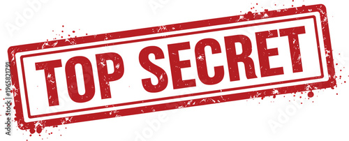 Top Secret red rubber stamp vector, distressed vintage confidential seal, grungy ink texture for classified documents
