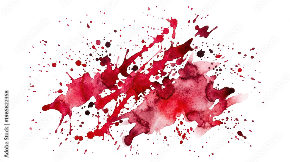 Fototapeta premium Vibrant red watercolor splashes and splatters on a clean white background
