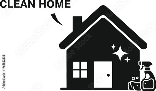 House Cleaning Service Icon with Spray Bottle and Sparkling Clean Home