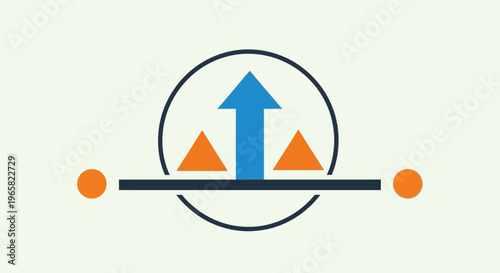 Blue Arrow Balancing Orange Triangles on Scale.