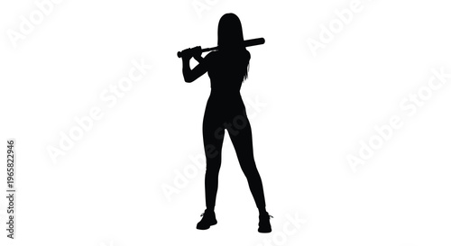 Woman holding a baseball bat in a stark black silhouette