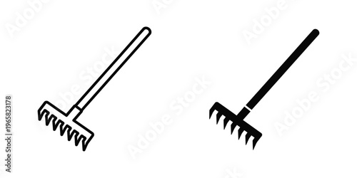 Two types of garden rakes displayed side by side for comparison