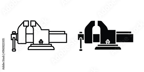Comparison of a bench vise and a pillar drill in operation with a person working