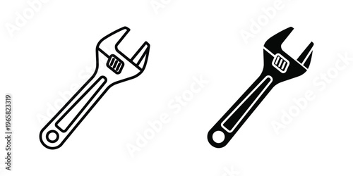 Two contrasting styles of adjustable wrenches depicted in black and white