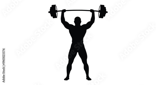 A muscular man powerfully lifting a barbell overhead a dramatic silhouette
