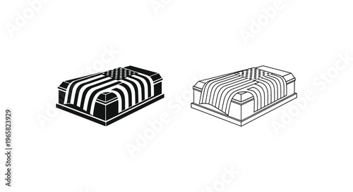 Military funeral casket with flag, patriotic coffin vector set, memorial service icons for veteran burial and honor guard ceremony