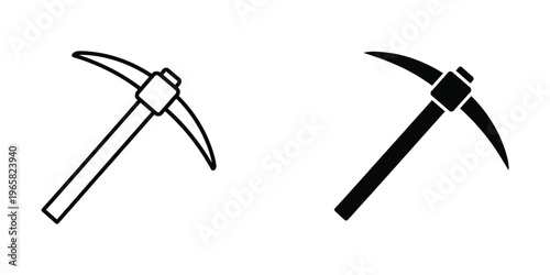 Two different styles of mining pickaxes shown in black and white silhouette.