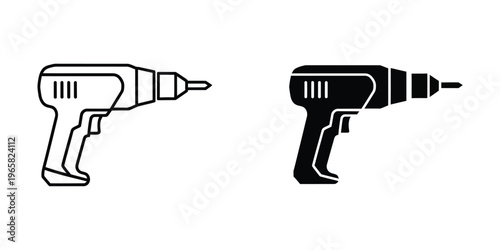 Comparison of a light and dark colored power drill icon design in vector format