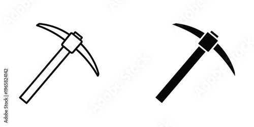 Two different styles of mining pickaxes compared side by side in black and white