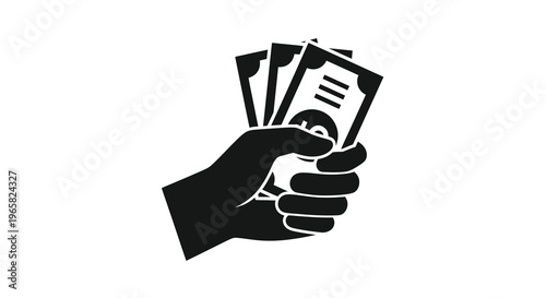 A hand holding several united states dollar bills in a black silhouette