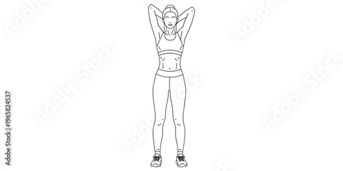 Fitness stretching pose, athlete warming up, exercise routine silhouette, healthy lifestyle artwork, sports training concept, flat vector illustration