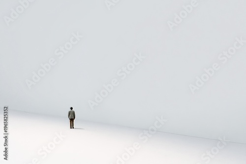 Solitary caucasian male in vast minimalistic space