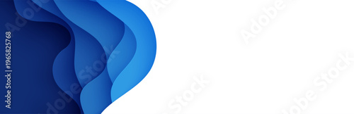 Wavy bg in paper cut style. 3d abstract background with cut out deep waves modern cover. Navy blue border layers with smooth shadow papercut art. Vector card illustration origami environment template