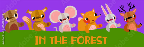 Cute woodland animals poster with "IN THE FOREST" text for nursery decor baby shower or kids birthday party