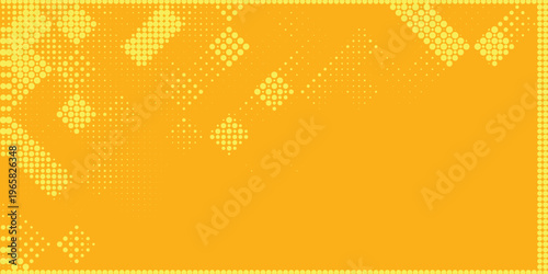 Yellow halftone pattern. Retro comic gradient background. Bright orange pixelated dotted texture overlay. Cartoon pop art faded gradient pattern. Vector backdrop for poster  banner  advertisement