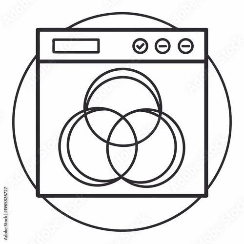 Venn diagram icon on washing machine interface displaying interconnected circular shapes representing data sets and logical relationships in science
