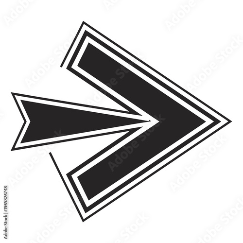 Angular arrow with double border pointing right representing direction advancement movement and positive trajectory