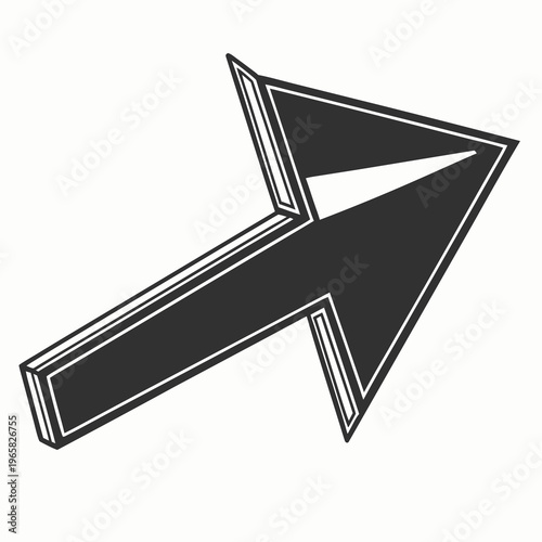 Isometric perspective arrow icon with three dimensional effect and white highlights suitable for dynamic business presentations and progress charts