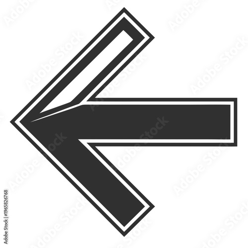 Geometric arrow shape pointing left with double outline indicating reverse movement direction backward or previous step