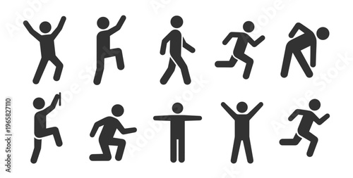 human figure icons in various poses and activities vector illustration on transparent background